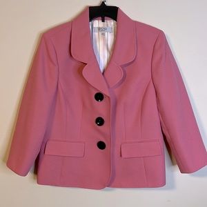 Kasper size 14 pink suit jacket/blazer 3/4 sleeve black buttons fully lined
